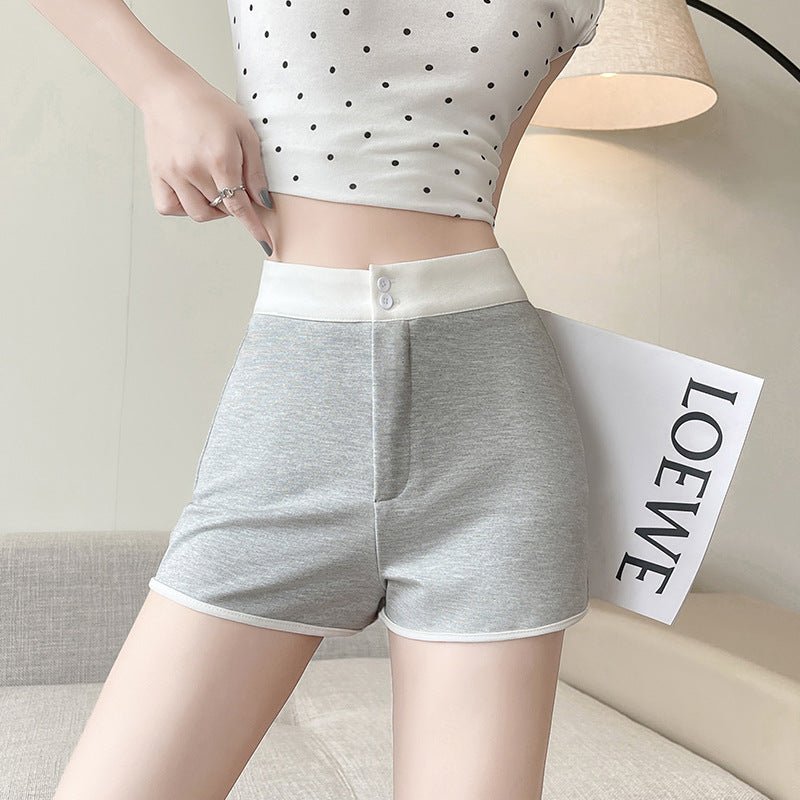 hemming contrasting shorts women's summer women's clothing 24 new casual sports wide - leg pants hip - wrapped yoga slim - fit three - point pants - Negative Apparel