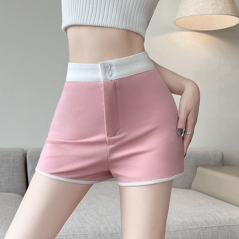 hemming contrasting shorts women's summer women's clothing 24 new casual sports wide - leg pants hip - wrapped yoga slim - fit three - point pants - Negative Apparel