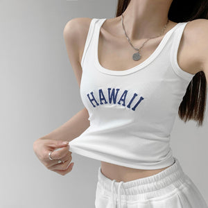 High elastic cotton 2025 vest bottom letter embroidery short open button sleeveless suspender waist women's summer sports bottom tide - Negative Apparel