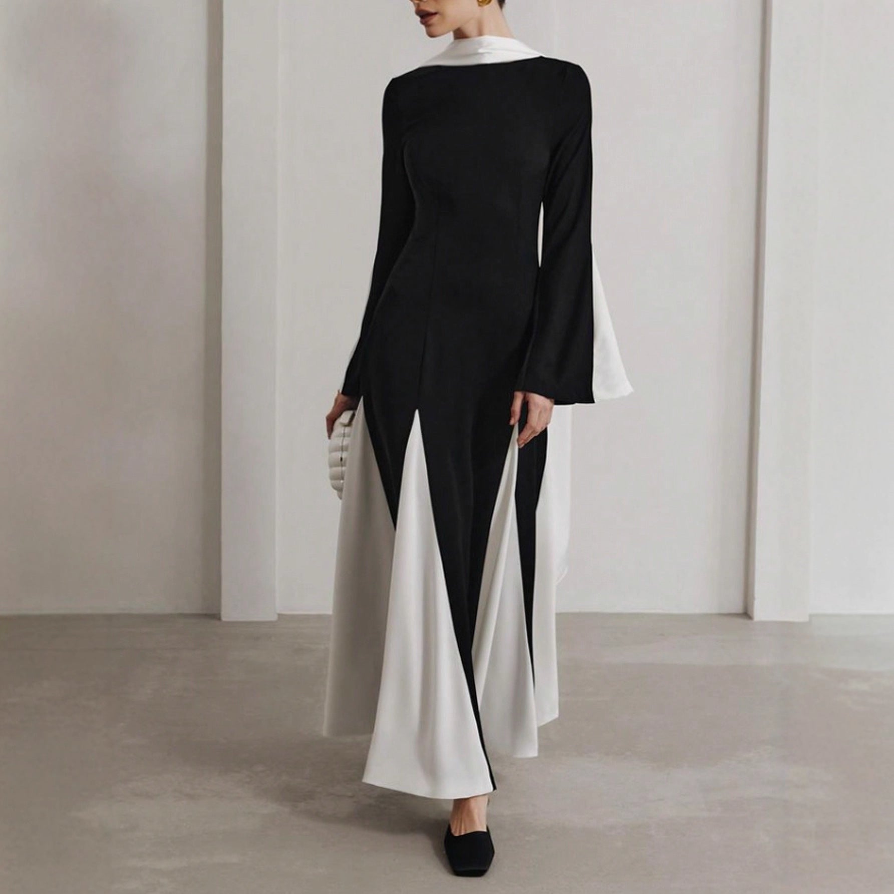 High - end dress women's niche high - end splicing long A - shaped skirt - Negative Apparel