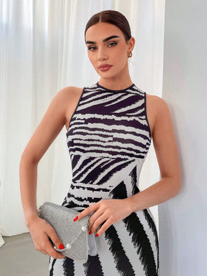 High Street Zebra Print Sleeveless Dress For Commuting - Negative Apparel
