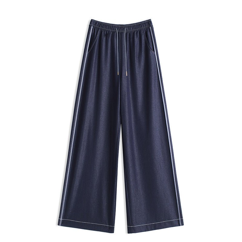 High waist and thin denim blue denim wide - leg pants women's 2025 spring and summer new drape floor trousers commuting and leisure - Negative Apparel