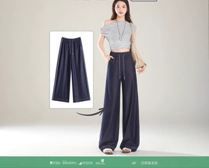 High waist and thin denim blue denim wide - leg pants women's 2025 spring and summer new drape floor trousers commuting and leisure - Negative Apparel