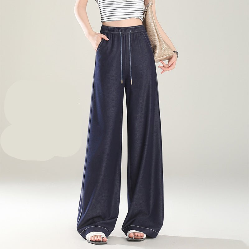 High waist and thin denim blue denim wide - leg pants women's 2025 spring and summer new drape floor trousers commuting and leisure - Negative Apparel