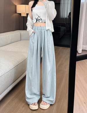 High waist loose casual slim straight mopping drape wide leg pants - Negative Apparel