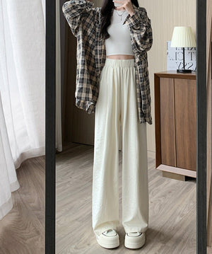 High waist loose casual slim straight mopping drape wide leg pants - Negative Apparel