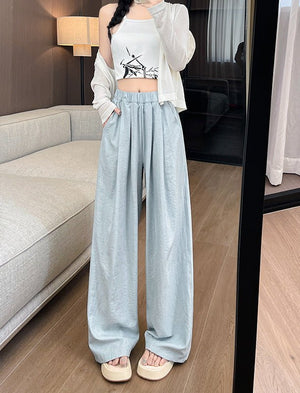 High waist loose casual slim straight mopping drape wide leg pants - Negative Apparel