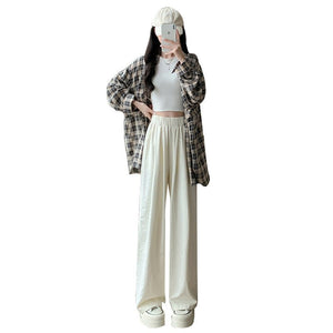 High waist loose casual slim straight mopping drape wide leg pants - Negative Apparel