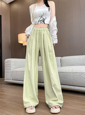 High waist loose casual slim straight mopping drape wide leg pants - Negative Apparel