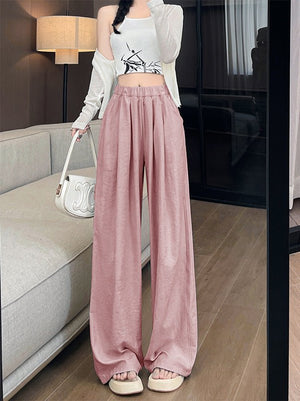 High waist loose casual slim straight mopping drape wide leg pants - Negative Apparel