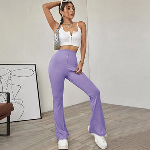 High Waist Slimming Beltless Flared Knitted Casual Pants Women - Negative Apparel