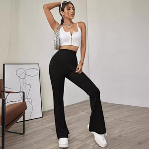 High Waist Slimming Beltless Flared Knitted Casual Pants Women - Negative Apparel