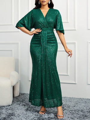 High Waist V Neck Sequin Party Dress - Negative Apparel