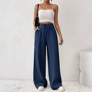 High - Waist Wide - Leg Casual Pants – Solid Color - Negative Apparel
