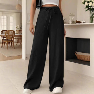 High - Waist Wide - Leg Casual Pants – Solid Color - Negative Apparel