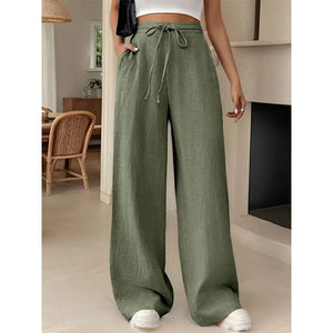 High - Waist Wide - Leg Casual Pants – Solid Color - Negative Apparel