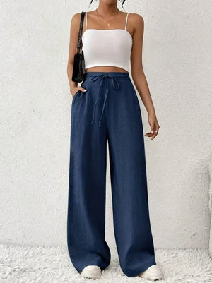 High - Waist Wide - Leg Casual Pants – Solid Color - Negative Apparel