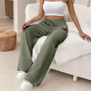 High - Waist Wide - Leg Casual Pants – Solid Color - Negative Apparel