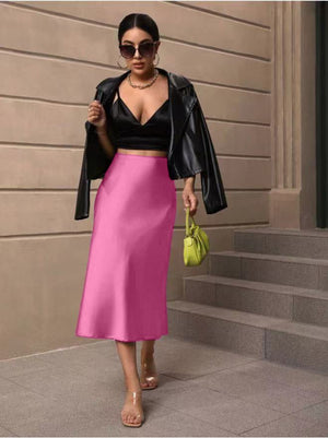 Hip fishtail skirt satin mid - length skirt - Negative Apparel