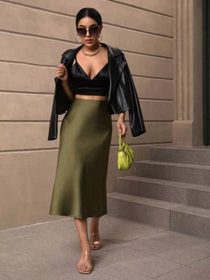 Hip fishtail skirt satin mid - length skirt - Negative Apparel