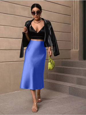 Hip fishtail skirt satin mid - length skirt - Negative Apparel