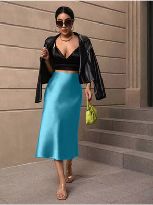 Hip fishtail skirt satin mid - length skirt - Negative Apparel