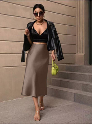 Hip fishtail skirt satin mid - length skirt - Negative Apparel