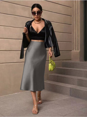 Hip fishtail skirt satin mid - length skirt - Negative Apparel