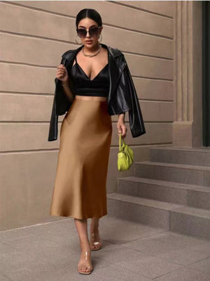 Hip fishtail skirt satin mid - length skirt - Negative Apparel