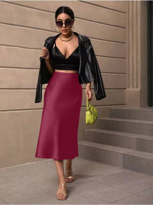 Hip fishtail skirt satin mid - length skirt - Negative Apparel