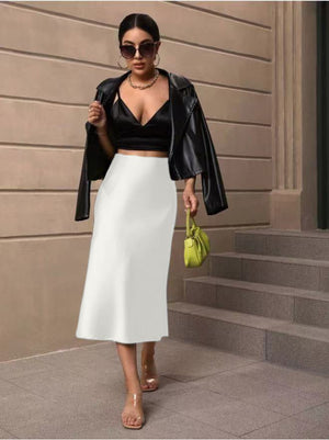 Hip fishtail skirt satin mid - length skirt - Negative Apparel