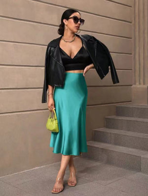 Hip fishtail skirt satin mid - length skirt - Negative Apparel