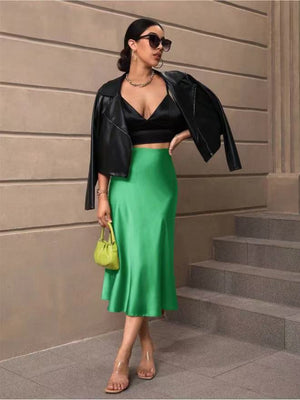 Hip fishtail skirt satin mid - length skirt - Negative Apparel