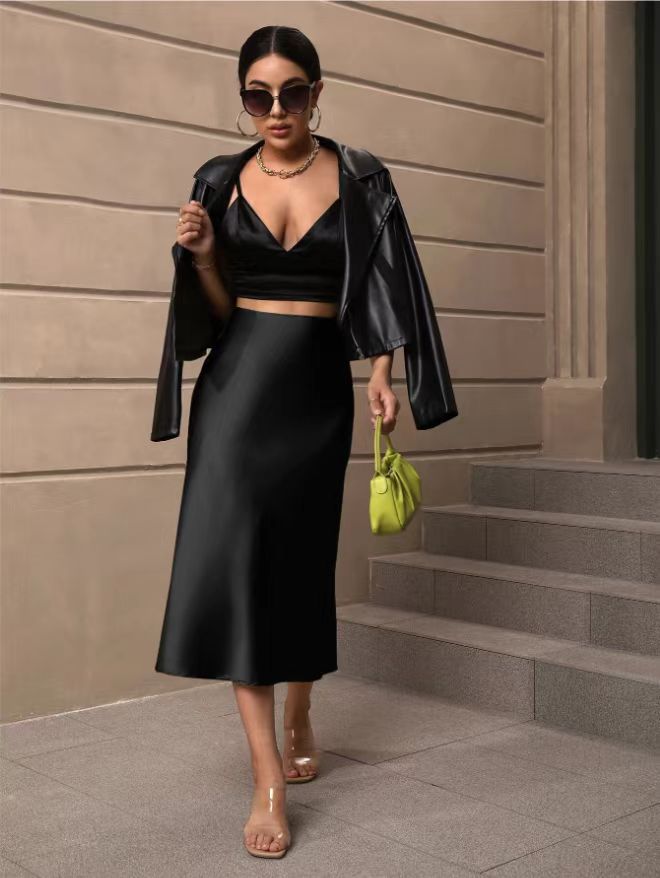 Hip fishtail skirt satin mid - length skirt - Negative Apparel