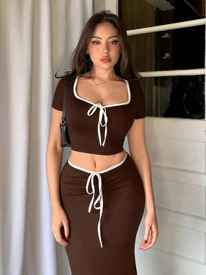 Holiday Bow - Tie Strap Short Sleeve Top & Fish Tail Skirt Outfit - Negative Apparel