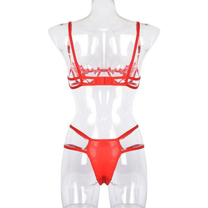 Hollow flower steel ring gathered underwear two - piece suit - Negative Apparel