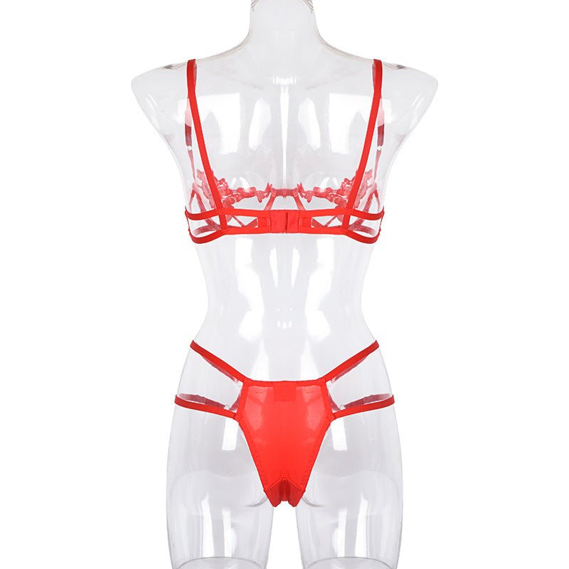 Hollow flower steel ring gathered underwear two - piece suit - Negative Apparel