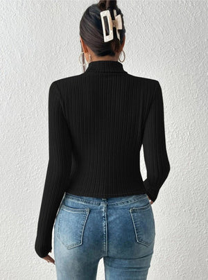 Hollow high collar long sleeve slim winter top - Negative Apparel