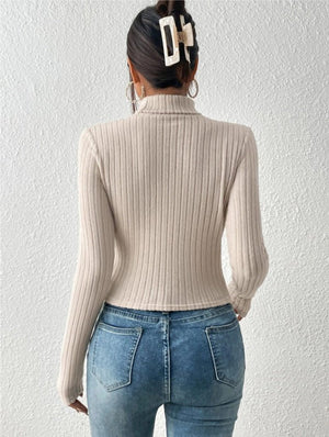 Hollow high collar long sleeve slim winter top - Negative Apparel