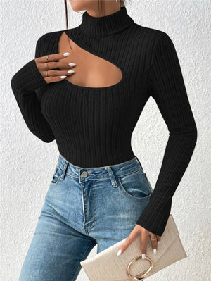 Hollow high collar long sleeve slim winter top - Negative Apparel