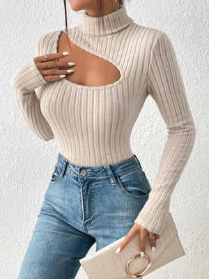 Hollow high collar long sleeve slim winter top - Negative Apparel