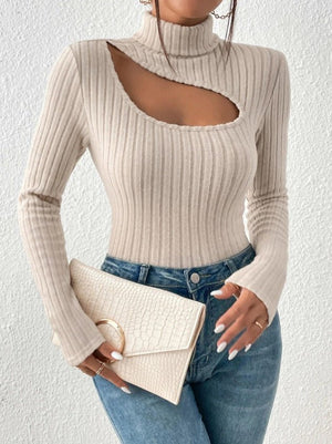 Hollow high collar long sleeve slim winter top - Negative Apparel