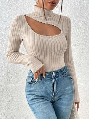 Hollow high collar long sleeve slim winter top - Negative Apparel