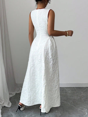 Hollow Out Neckline Contrast Color Waist Tie Design Dress - Negative Apparel