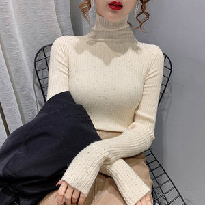 Hot diamonds thickened two hairs piled collar diamond - encrusted sweater women's knitted bottoming shirt with autumn and winter foreign turtleneck top - Negative Apparel