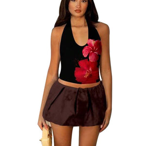 hot girl suspenders women's clothing 2025 summer vacation style backless halter neck small vest top - Negative Apparel