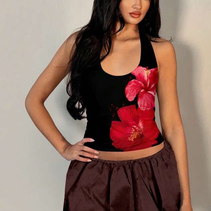 hot girl suspenders women's clothing 2025 summer vacation style backless halter neck small vest top - Negative Apparel