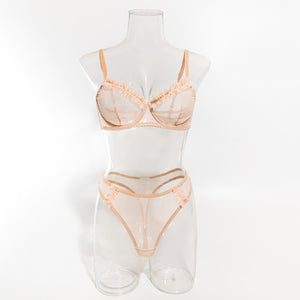 Hot - selling women's mesh pleated lace steel ring gathered simple bra set - Negative Apparel