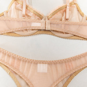 Hot - selling women's mesh pleated lace steel ring gathered simple bra set - Negative Apparel