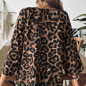 Hot women's clothing 2025 spring and summer fashion an and n shirt leopard print half - sleeved V - neck shirt pullover top - Negative Apparel